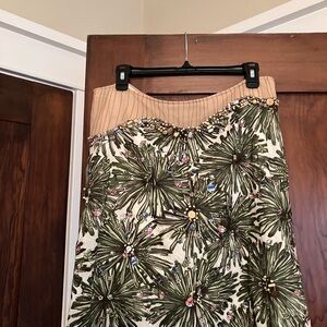 Embellished Floral skirt  Beaded waistline camel border with cocoa stitching.